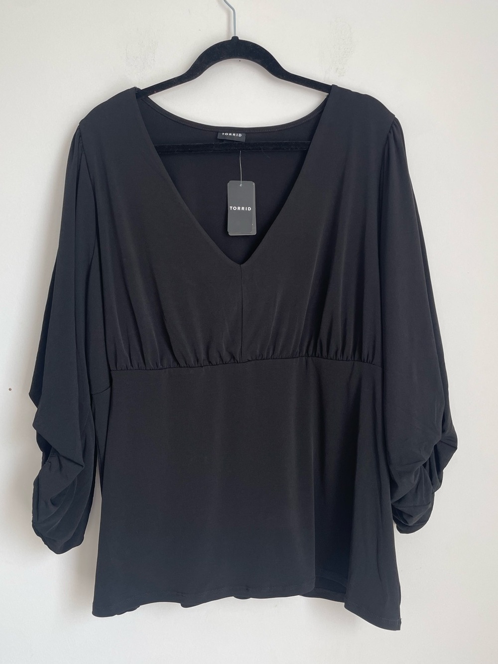 Torrid Black 3/4 Sleeve Baby Doll Top Size 3/3X Flowy Minimalist Y2K NWT
